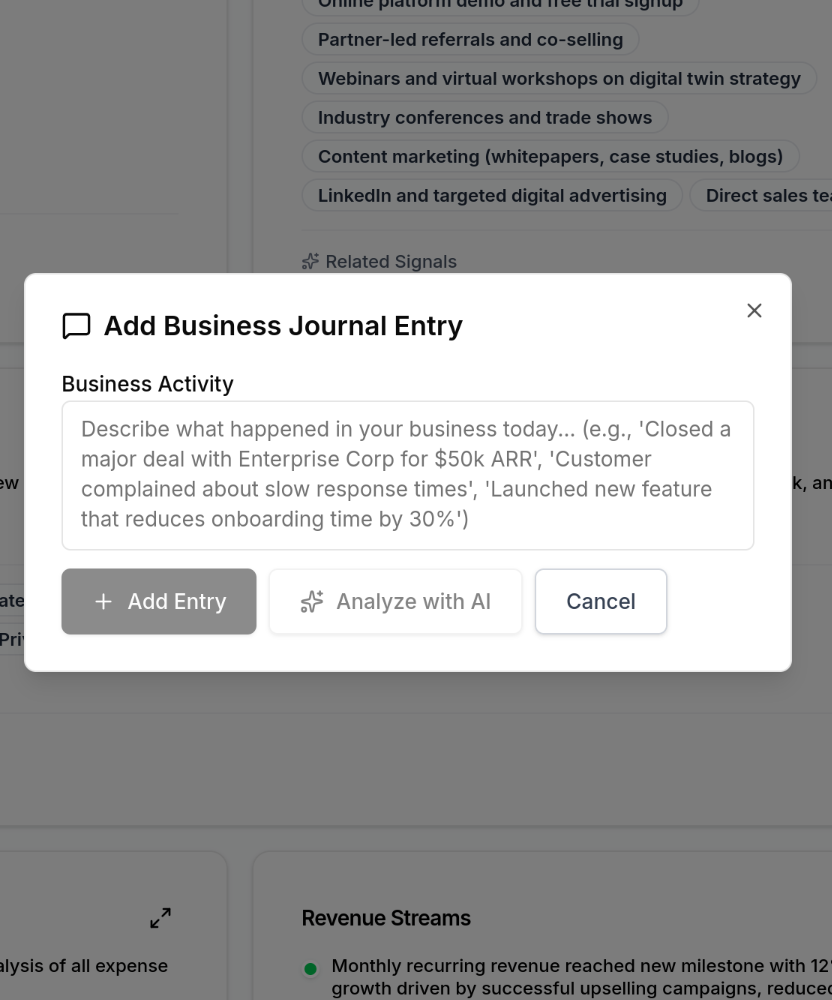 Business journal entry interface